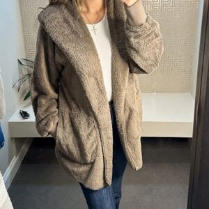 Cozy Hooded Plush Sweater in Taupe